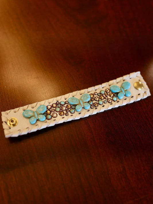 Kurtmen Bone Turquoise Butterfly Crystal Cuff Bracelet