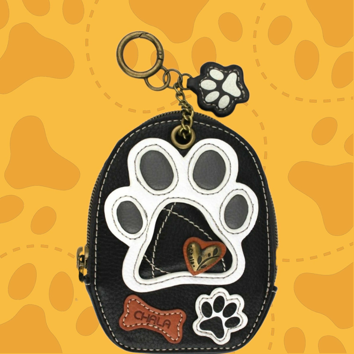 Anytime Crystals Chala Handbags Coin Purse Keychain - Pawprint