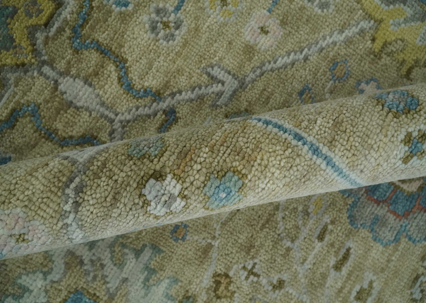Hand Knotted Beige, Ivory and Gray Oushak Custom Made Wool Rug