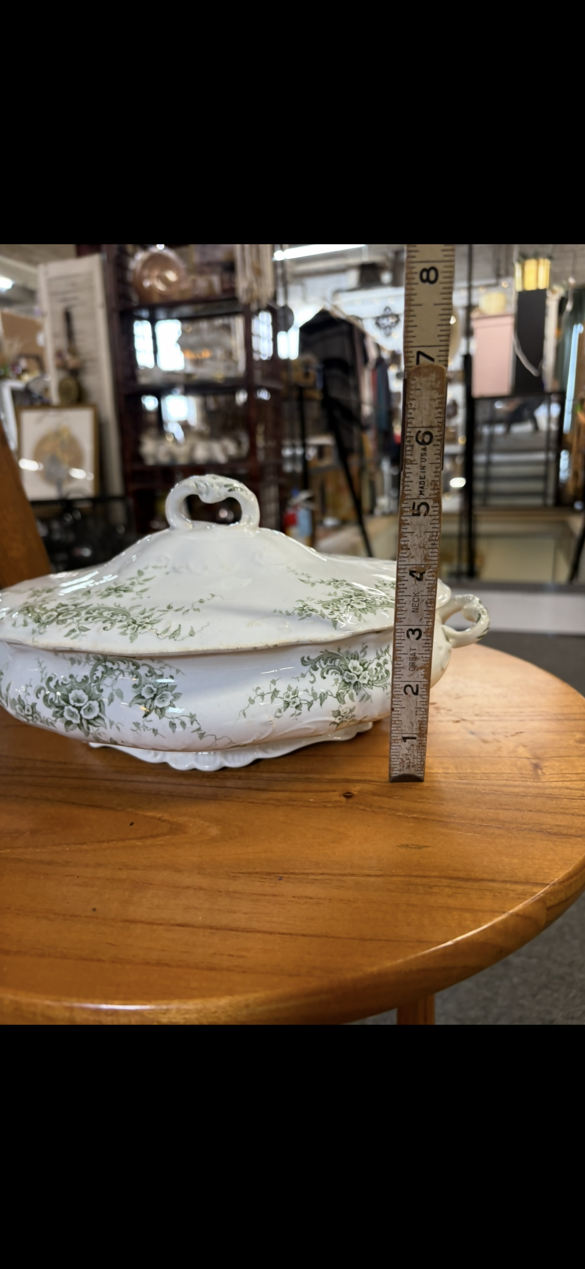 Green floral Oxford bowl w lid