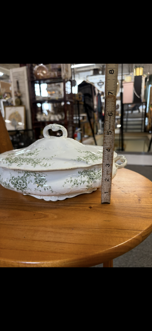 Green floral Oxford bowl w lid