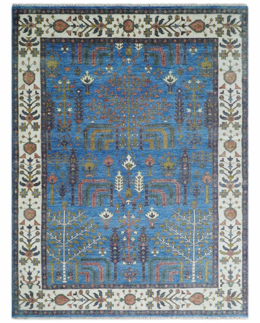Tree of life Traditional Hand Knotted Blue and Ivory Multi Size Wool area Rug