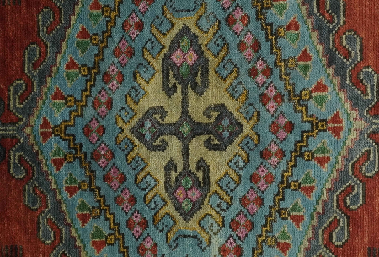 Hand Knotted Rust, Blue and Olive Traditional Antique Persian Rug