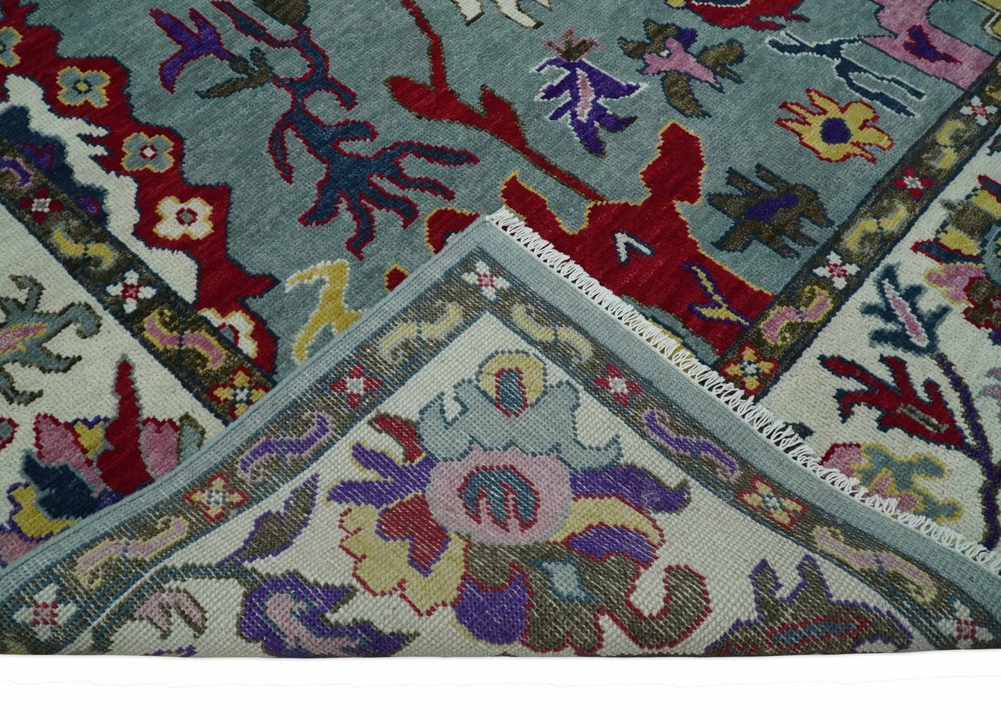 Vibrant colorful Silver, Ivory and Brown Hand Knotted Traditional Oushak Multi Size wool Area Rug
