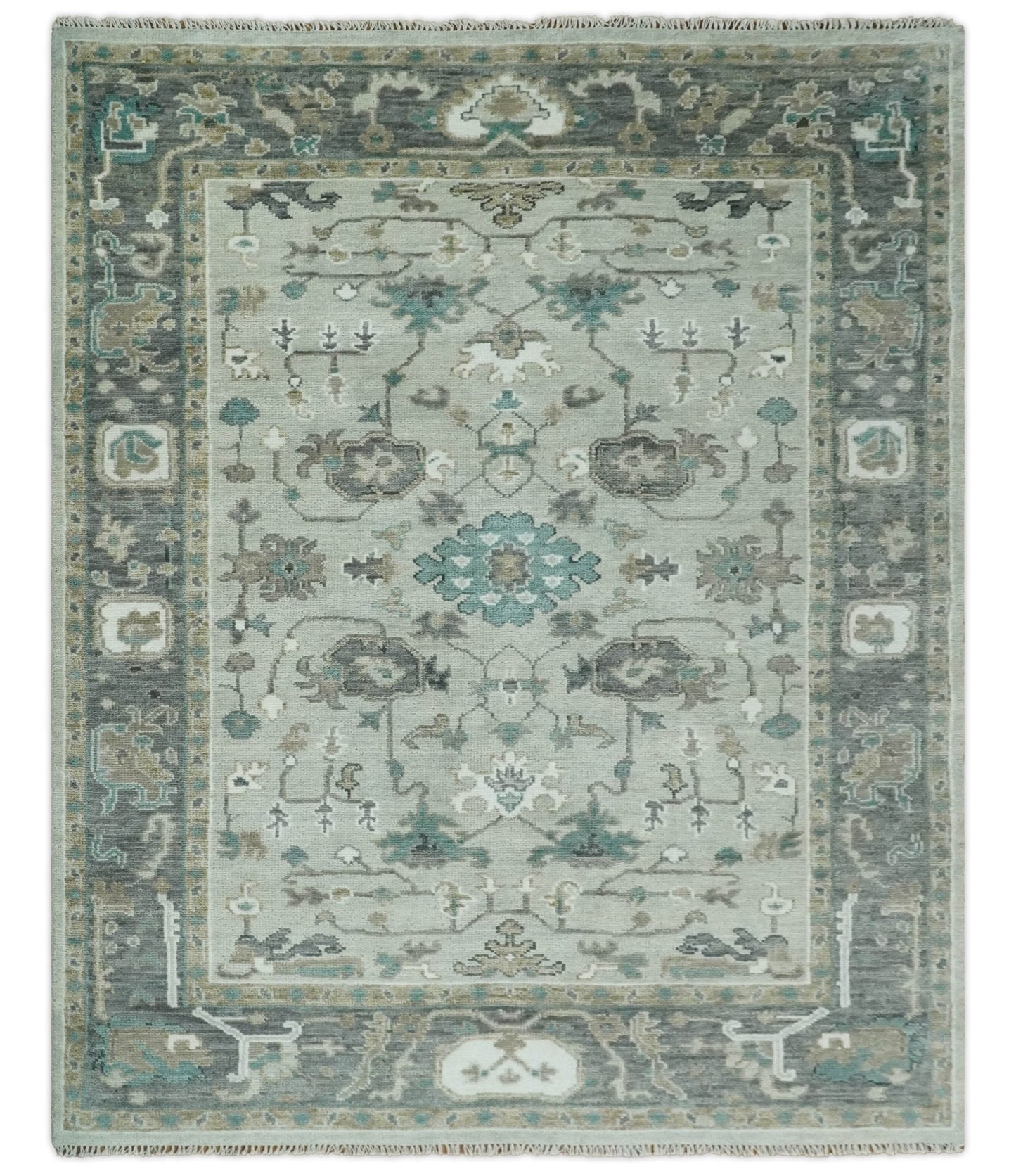 Silver, Gray and Brown Traditional Oriental Oushak Hand Knotted Multi Size wool Area Rug