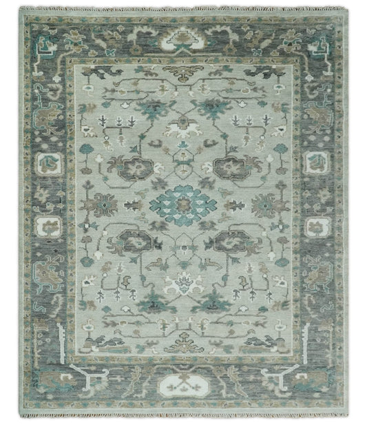 Silver, Gray and Brown Traditional Oriental Oushak Hand Knotted Multi Size wool Area Rug