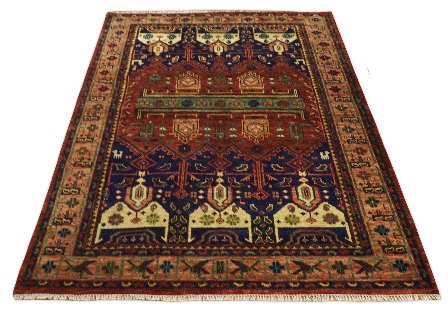 Wool Traditional Antique Style Wool Red and Blue Area Rug