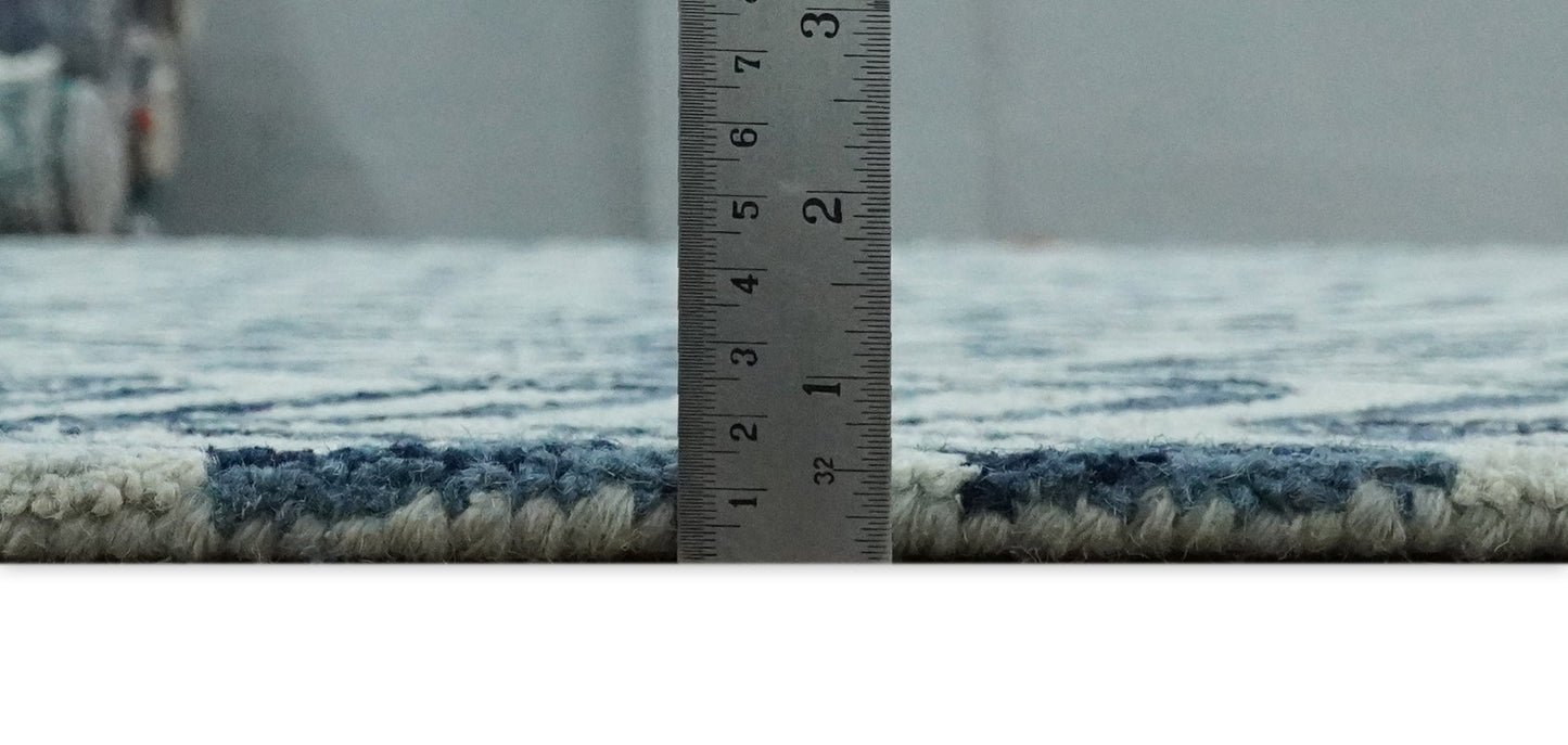 Contemporary Farmhouse Leaf's Hand Tufted Silver and Blue Loop Multi Size Wool Rug