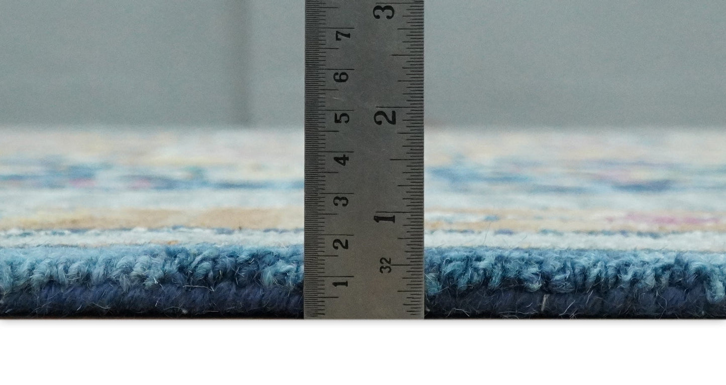 Traditional Blue and Camel Textured Loop Wool Hand Tufted Area Rug