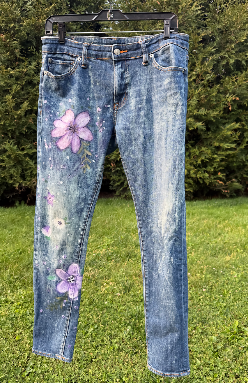 Bleached & Hand-Painted Denim Skinny Jeans 31/30