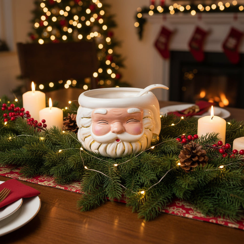 WHITE SANTA PUNCH BOWL & LADLE