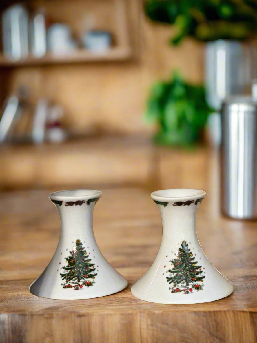 Christmas in the Park ceramic candlesticks