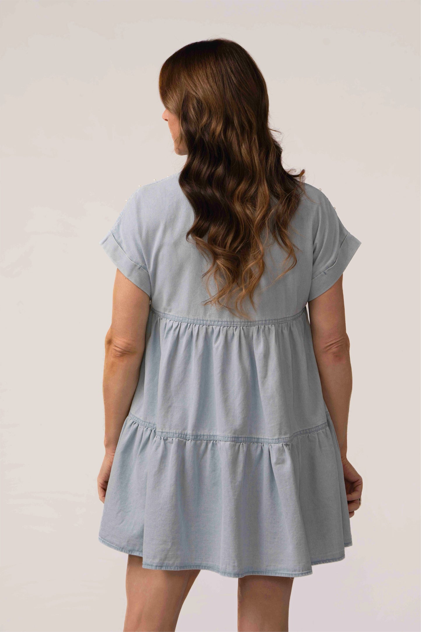 Cute and Charming Pearl & Rhinestone Loose Fit Denim Dress
