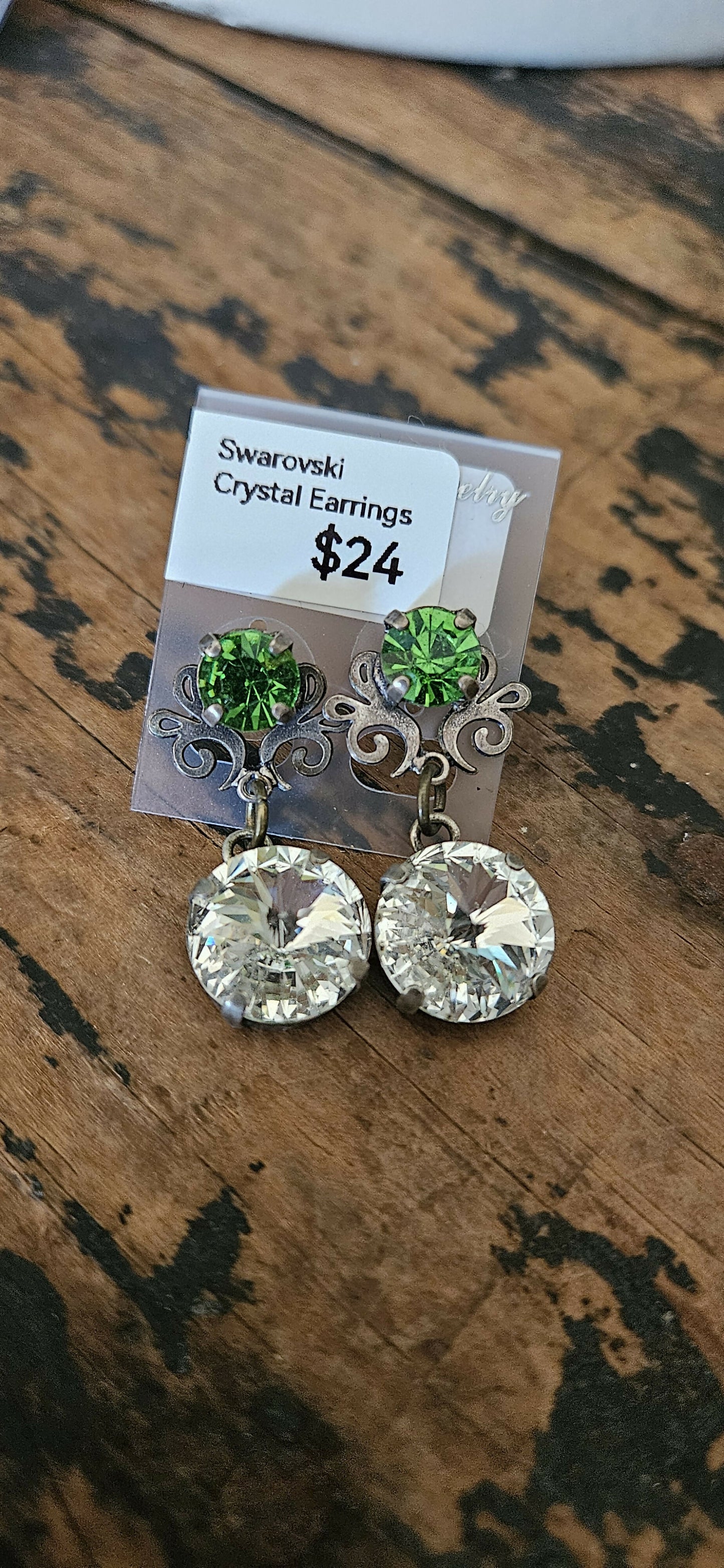 Anytime Crystals 8.5 & 12mm Ice & Moss Earrings