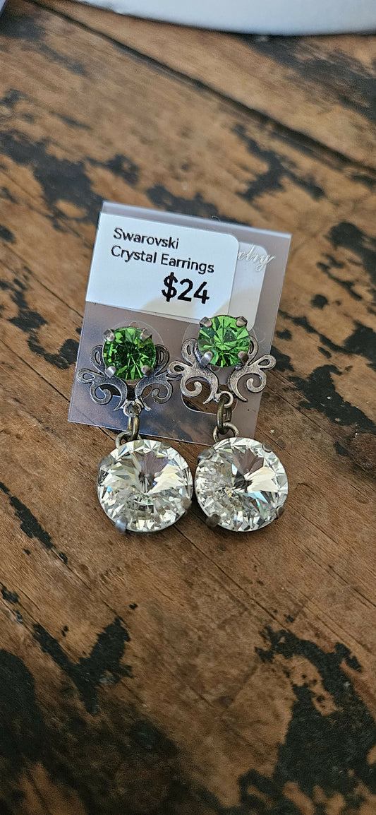 Anytime Crystals 8.5 & 12mm Ice & Moss Earrings