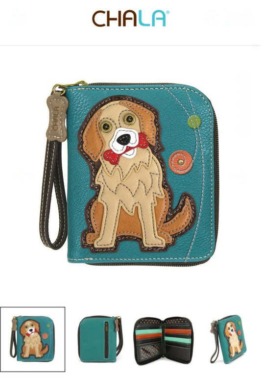 Anytime Crystals Chala Handbags Zip Around Wallet - Golden Retriever