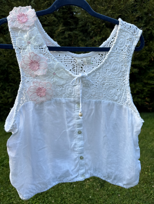 Upcycled Summer Sleeveless Blouse ~ Medium
