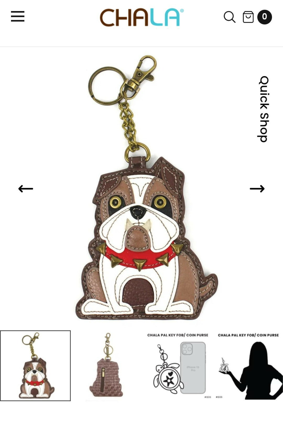 Anytime Crystals Chala Handbags Fob/Coin Purse - Bulldog