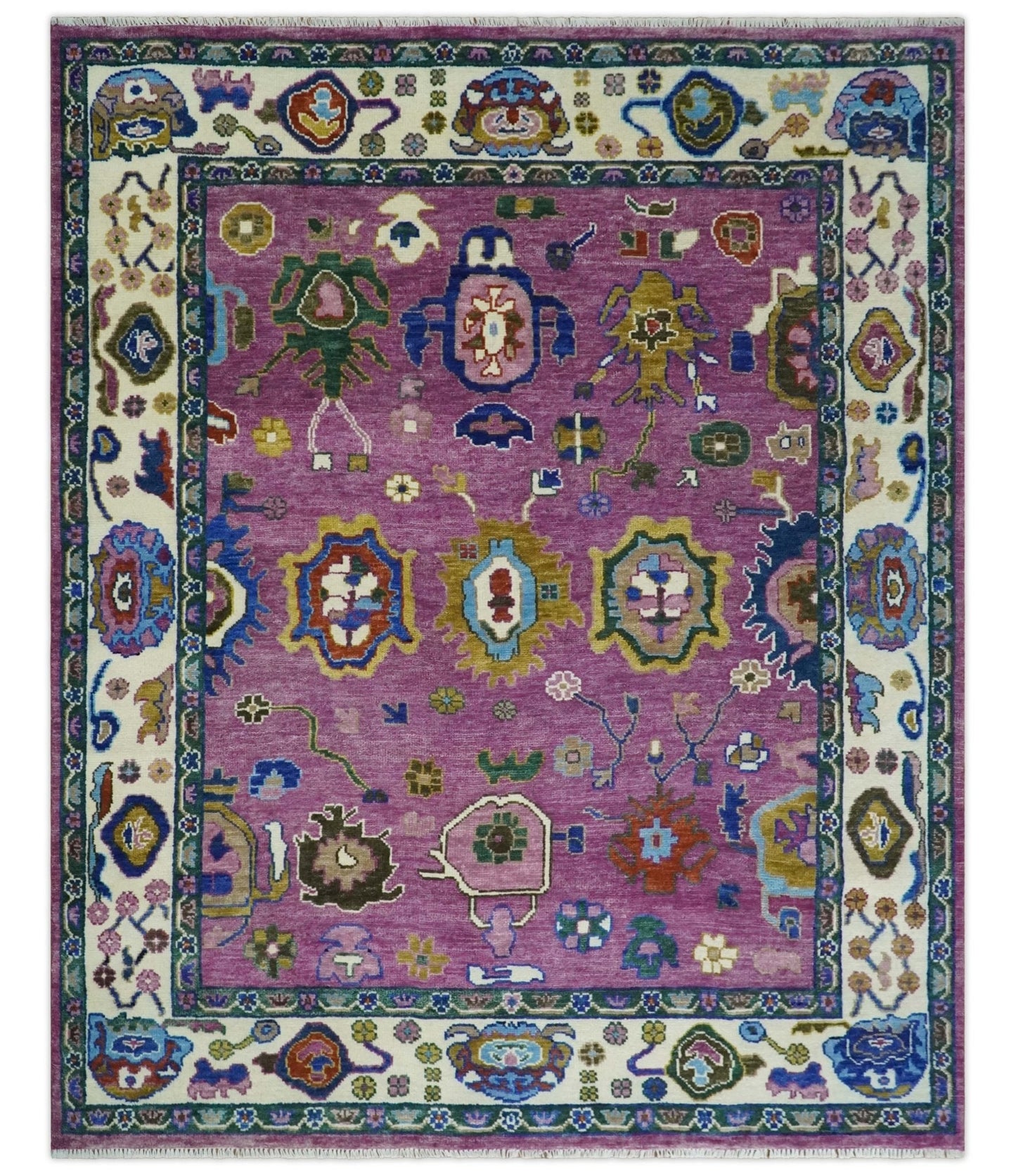 Wool Vibrant Colorful Hand knotted Oushak Area Rug