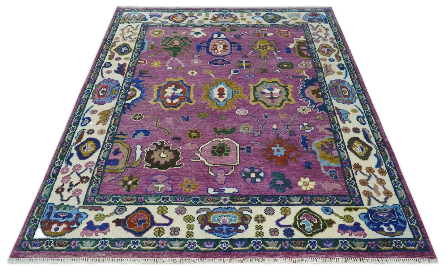 Wool Vibrant Colorful Hand knotted Oushak Area Rug