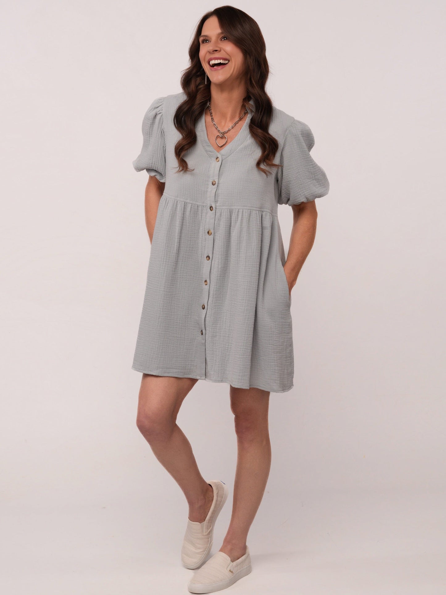 Powder Blue Puff Sleeve Flare Dress