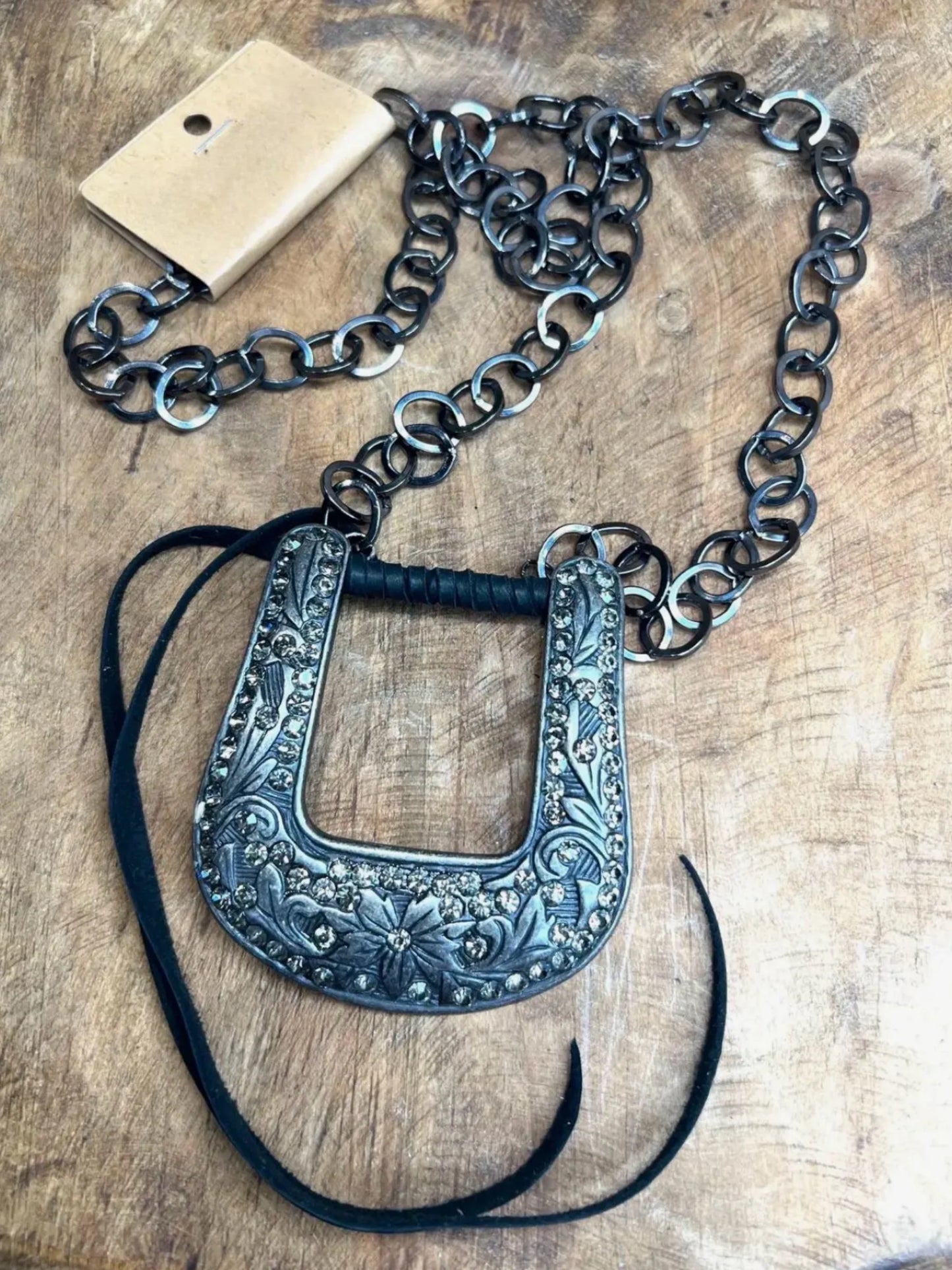 Rodeo Royalty Western Belt Buckle Necklace Black