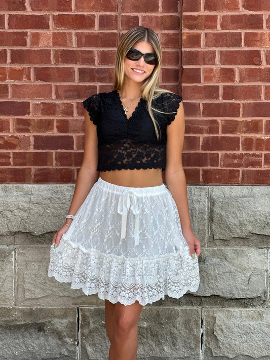 White Tiered Ruffle Mini Skirt