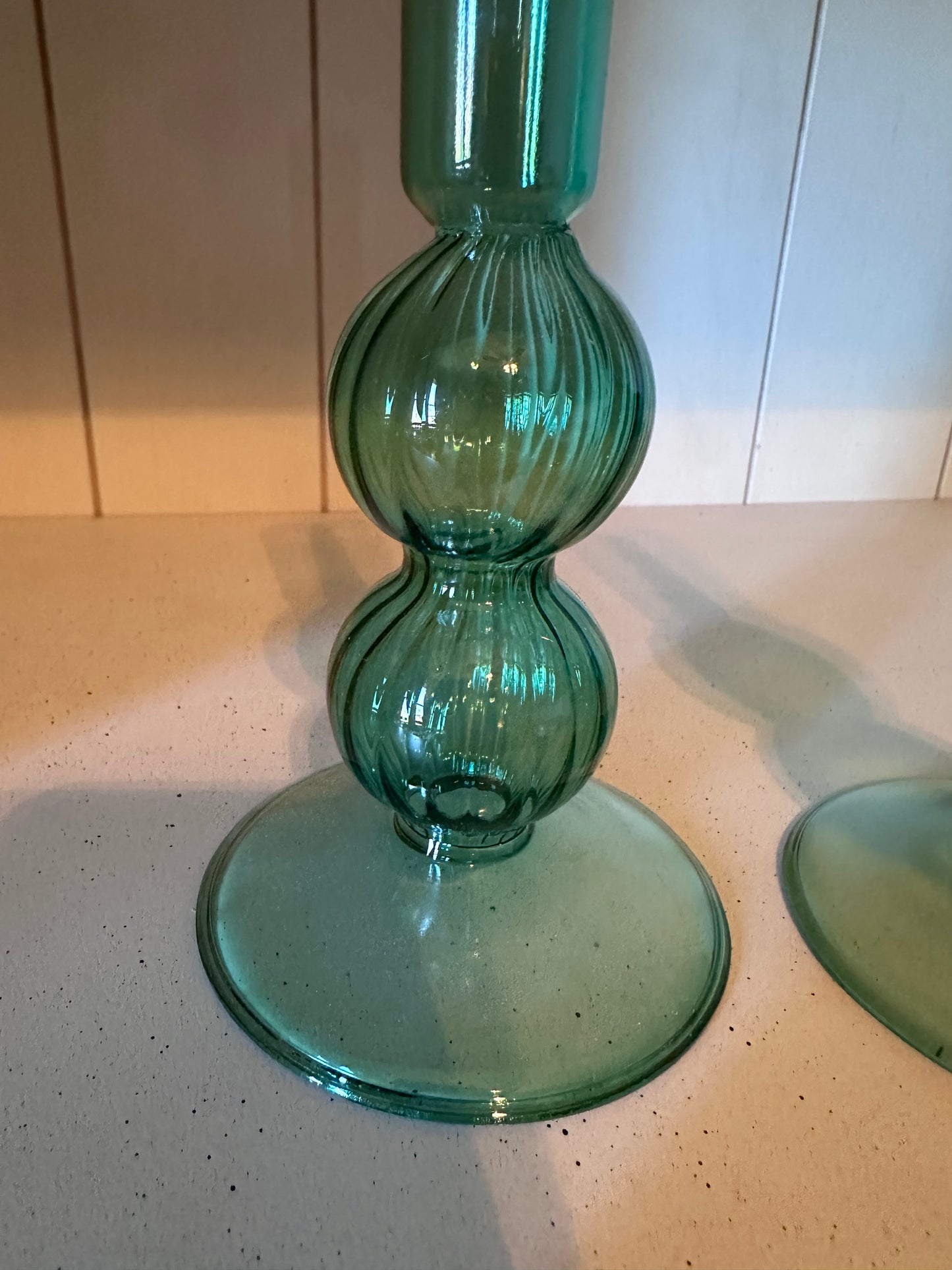 Green Glass Candlesticks (PAIR)