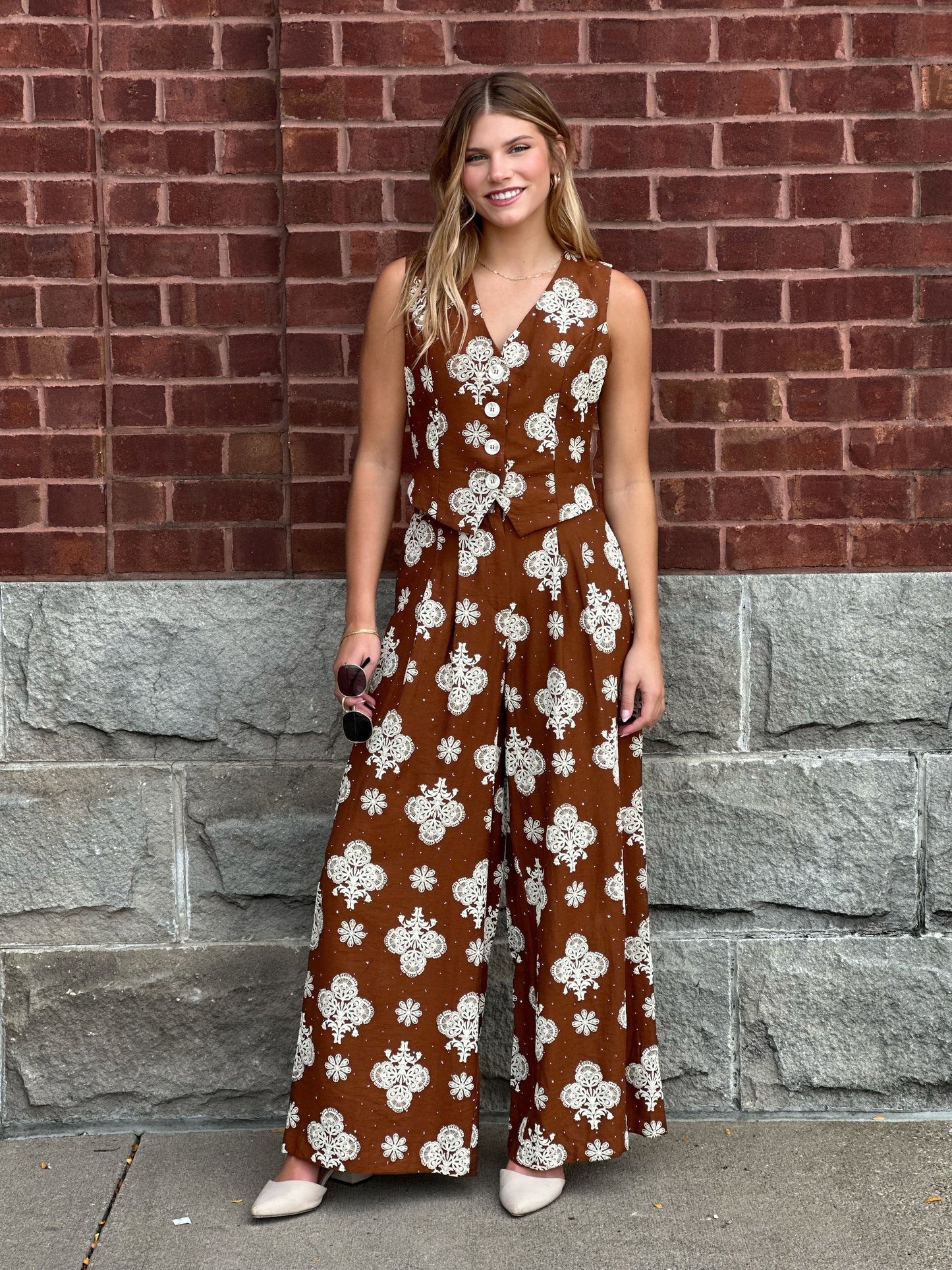 Hotfix Floral Vest and Pants Set