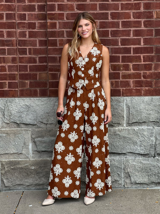 Hotfix Floral Vest and Pants Set