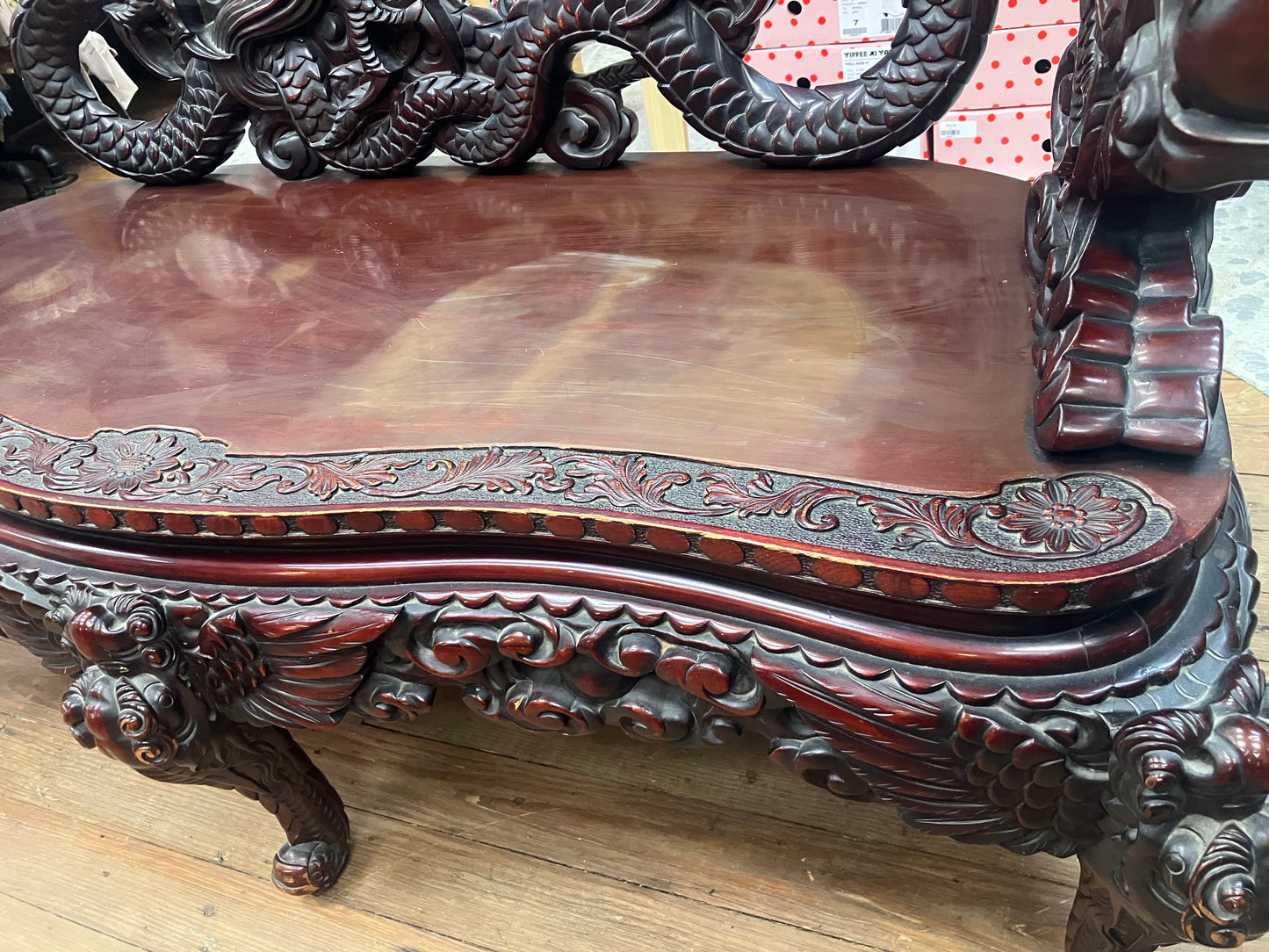 Meiji Era Hand Carved Dragon Settee