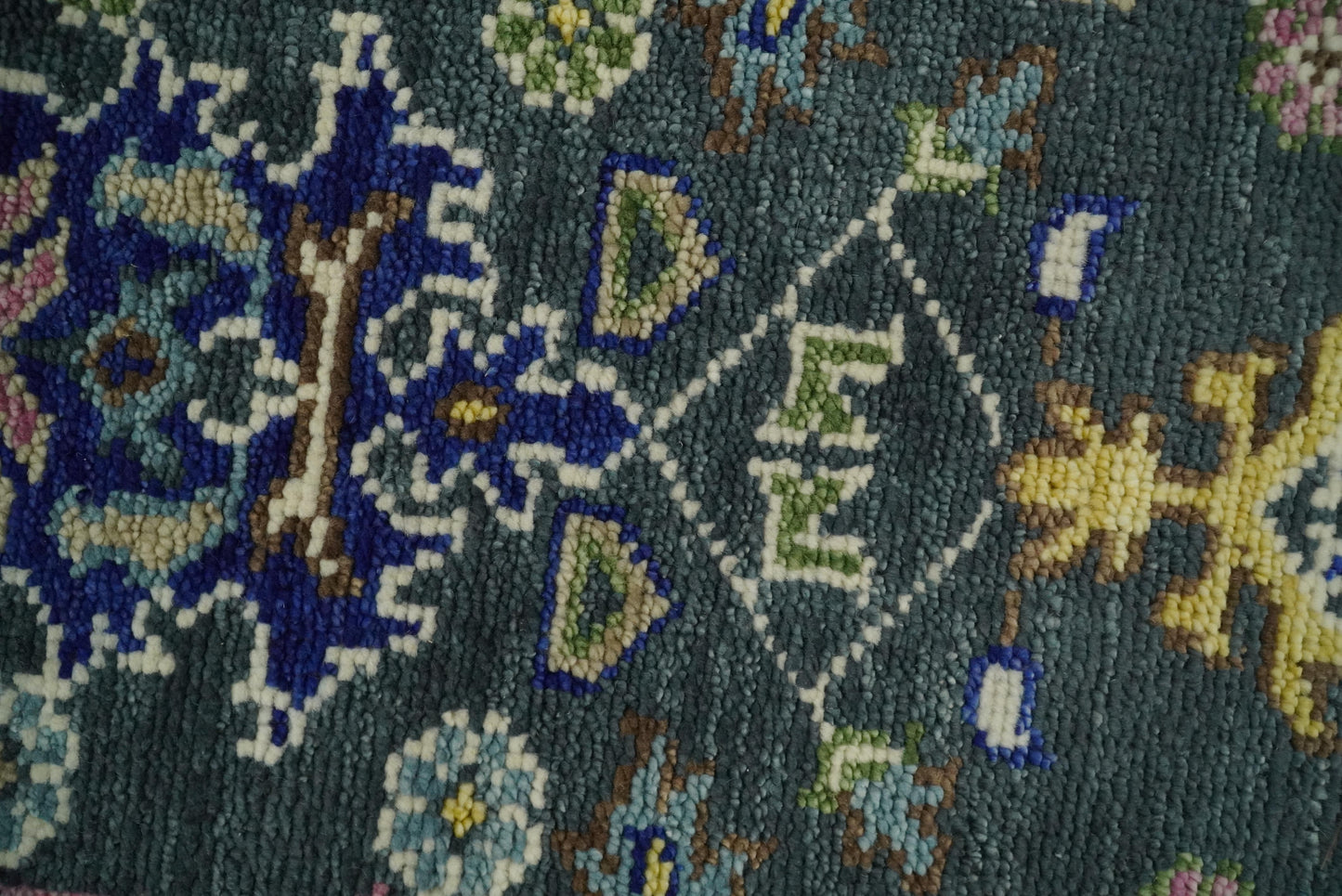 Antique Design Hand Knotted Green Moss and Blue Turkish Oushak Custom Made Wool Area Rug