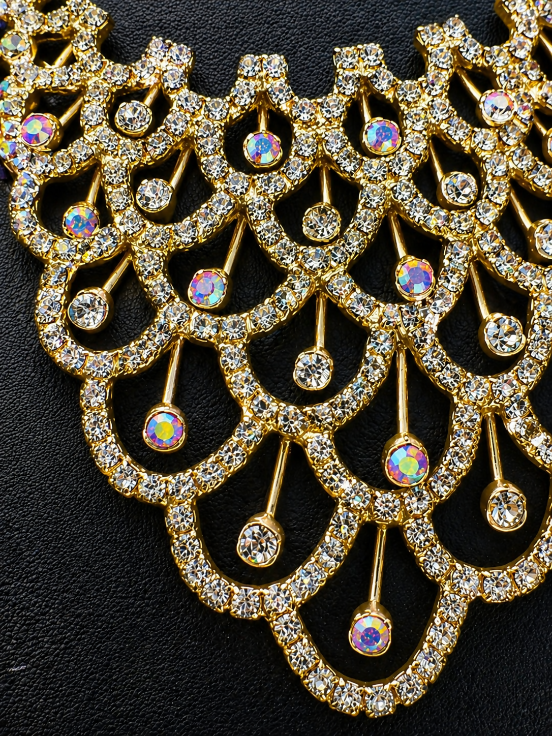 Vintage Rhinestone Statement Necklace with Aurora Borealis Bib