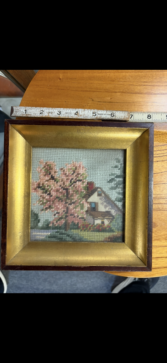 Square Cross Stitch House and tree