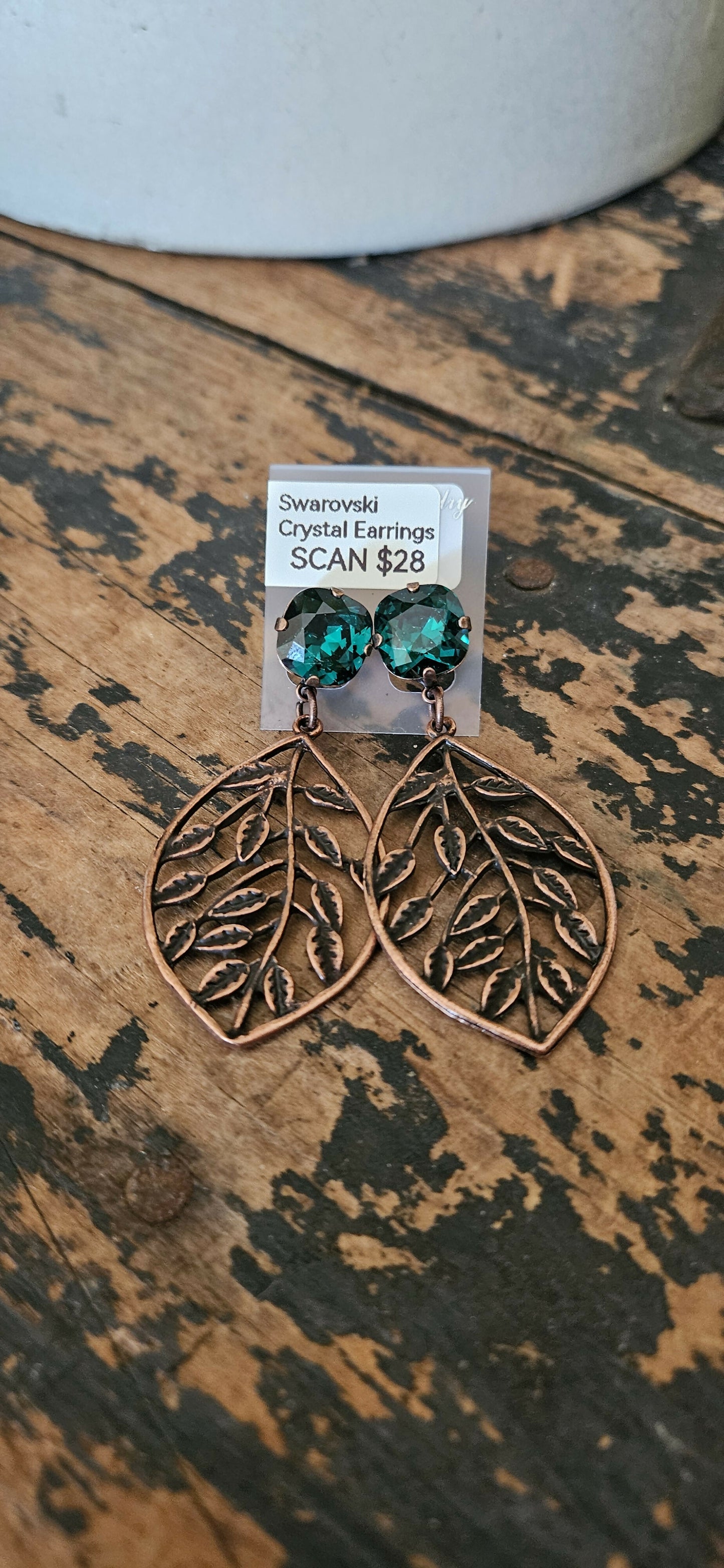 Anytime Crystals 12mm Forest Green & Leaves Earrings