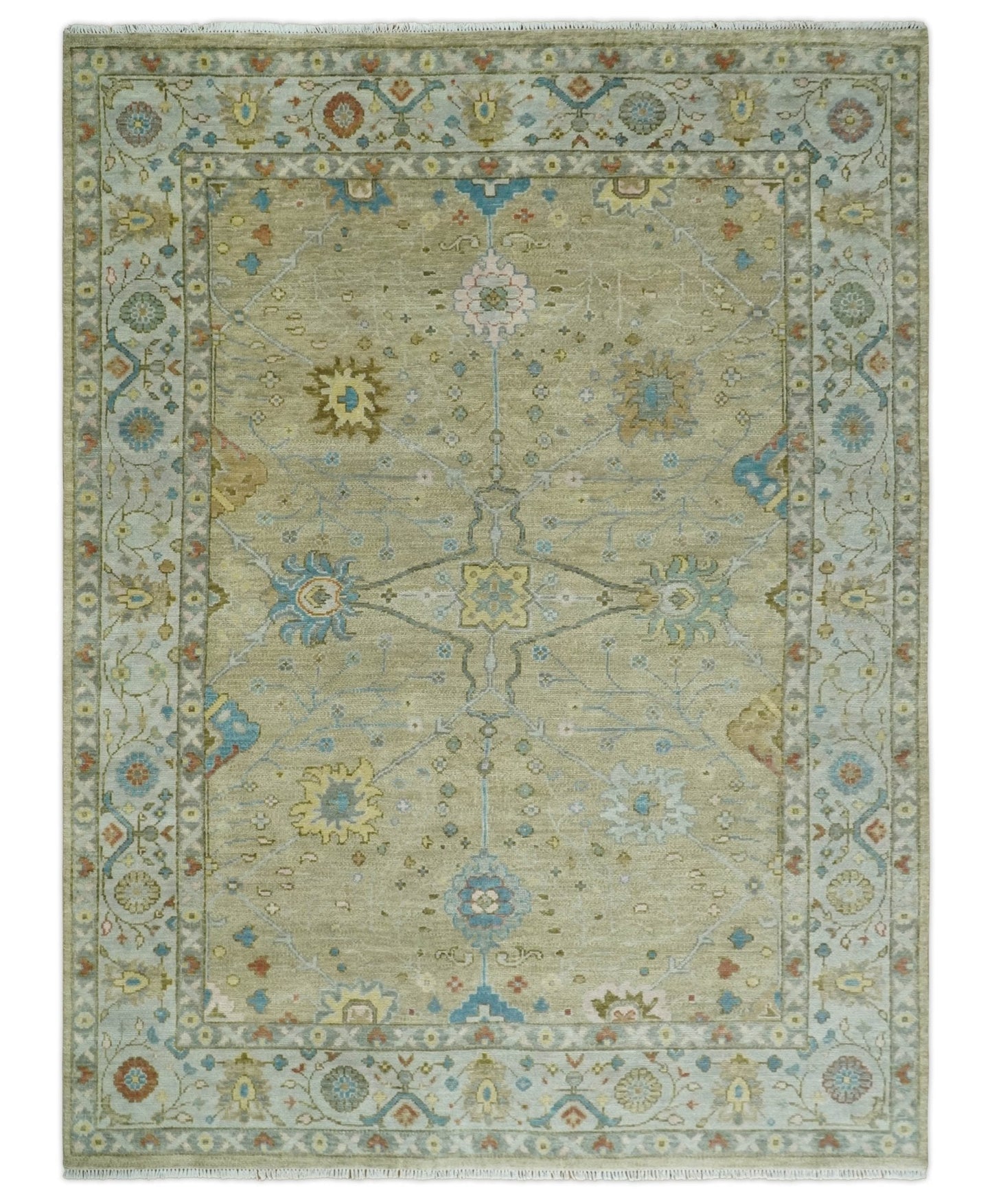 Hand Knotted Beige and Ivory Floral Traditional Traditional Oushak Multi Size Wool Area Rug
