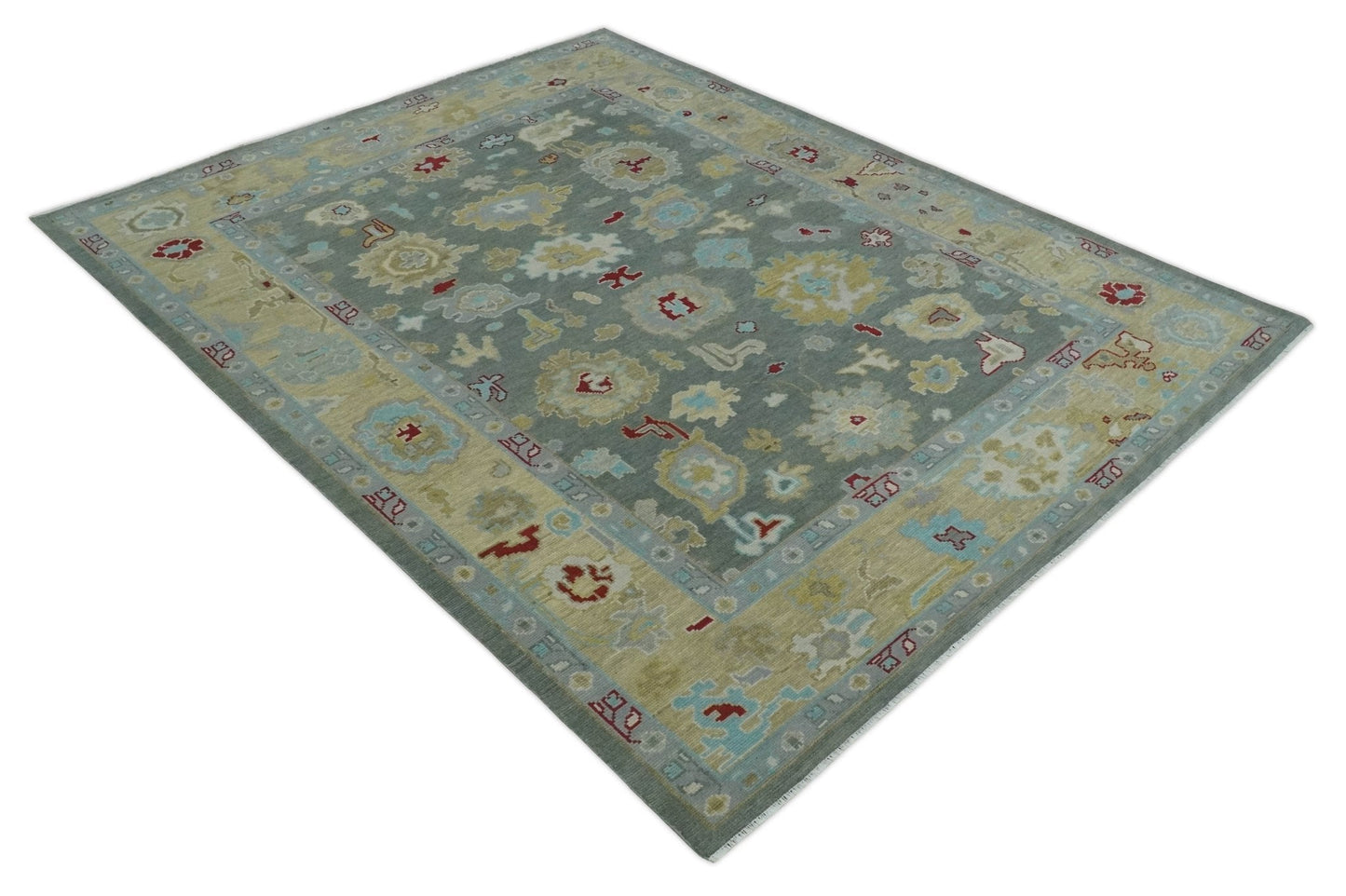 Antique look Hand Knotted Silver and Beige Traditional Oushak Wool Area Rug