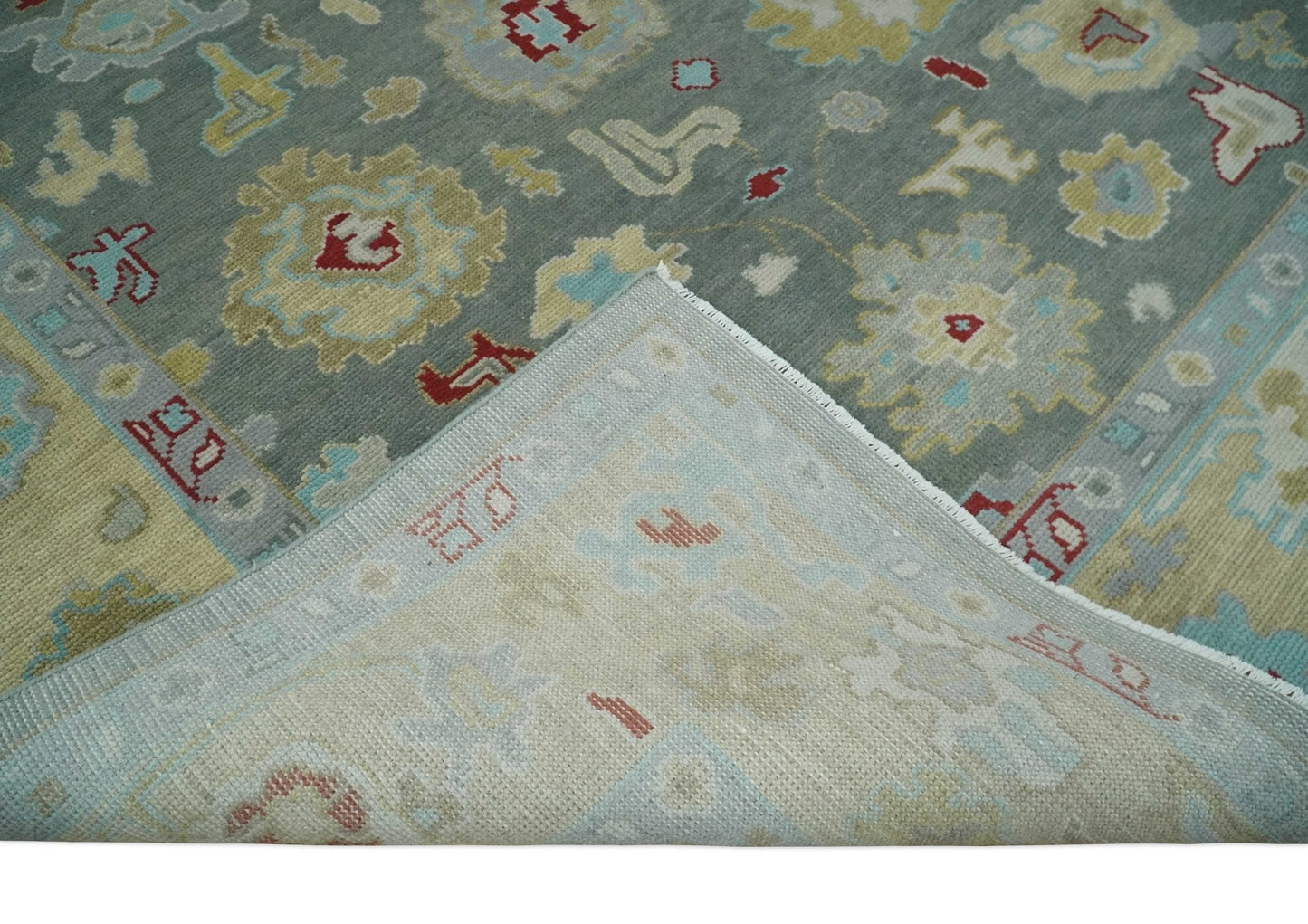 Antique look Hand Knotted Silver and Beige Traditional Oushak Wool Area Rug