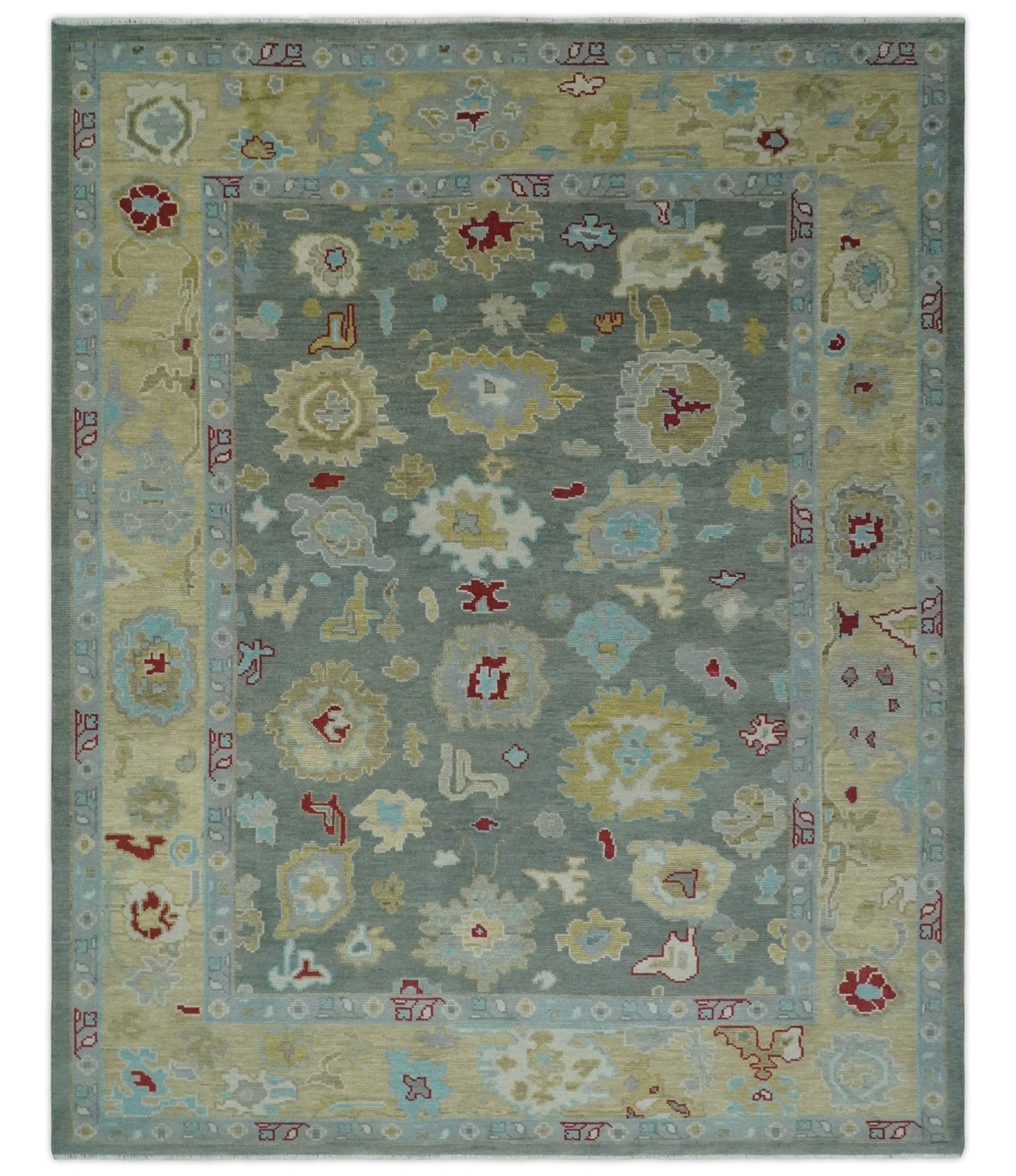 Antique look Hand Knotted Silver and Beige Traditional Oushak Wool Area Rug