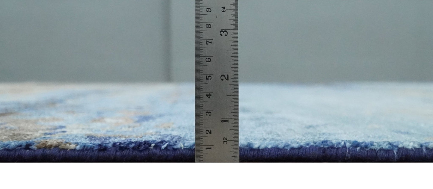 8x10 Blue, Beige and Brown Modern Abstract Hand Knotted wool and bamboo Silk Area Rug