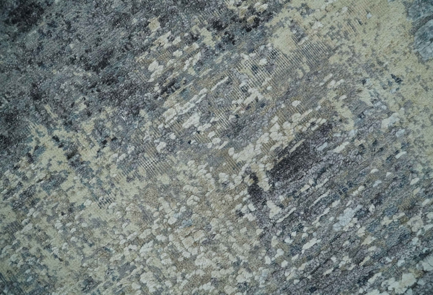 8x10 Charcoal, Beige and Gray Modern Abstract Distressed Finish High Low texture Hand Knotted Rug