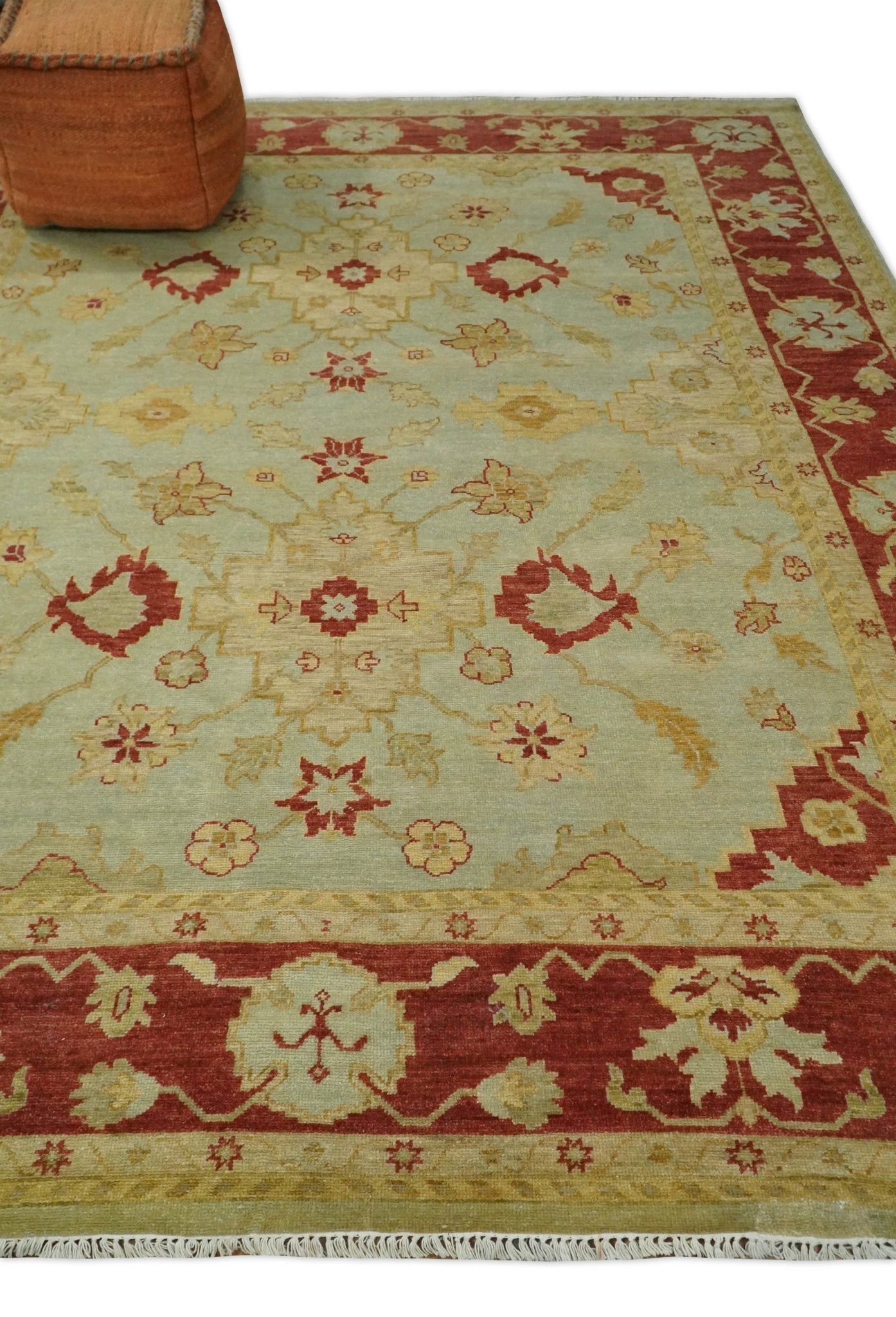 8x10 Fine Hand Knotted Beige and Rust Traditional Vintage Persian Antique Wool Rug | AGR36