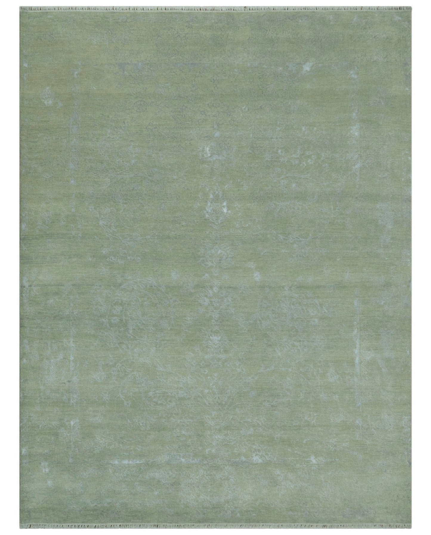 8X10 Fine Hand Knotted Green And Gray Modern abstract Design Wool and Art Silk Rug