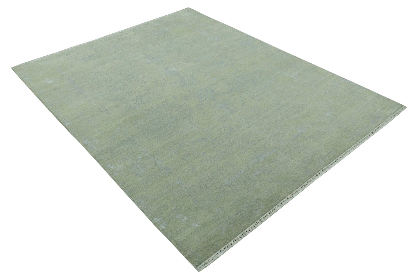 8X10 Fine Hand Knotted Green And Gray Modern abstract Design Wool and Art Silk Rug