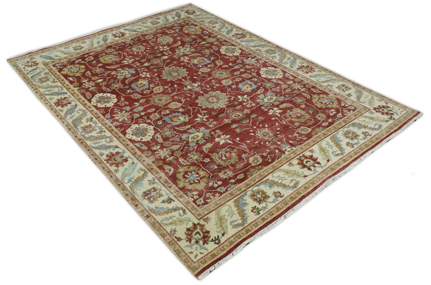 8x10 Fine Hand Knotted Rust and Ivory Traditional Vintage Persian Style Antique Wool Rug | AGR20