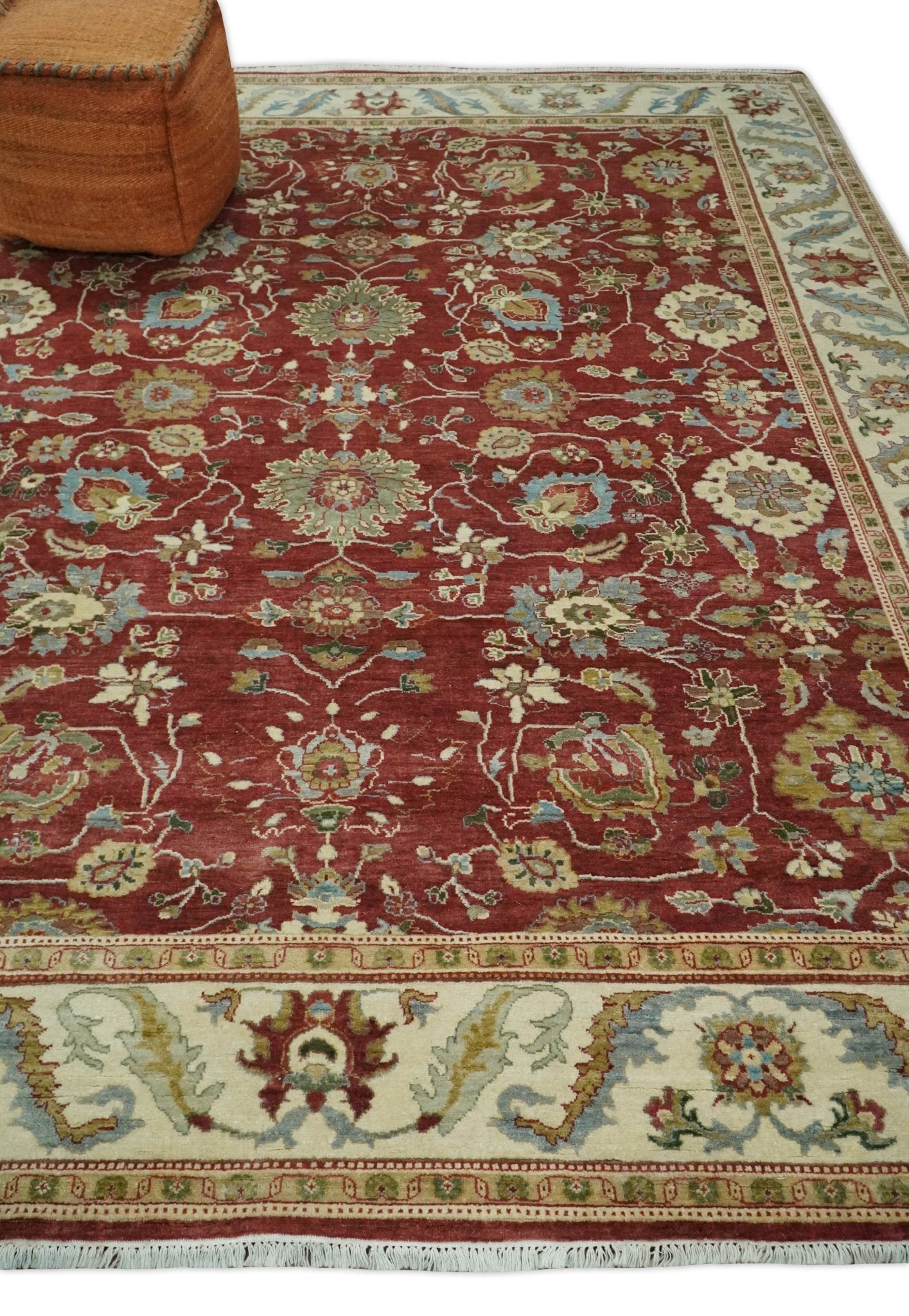 8x10 Fine Hand Knotted Rust and Ivory Traditional Vintage Persian Style Antique Wool Rug | AGR20