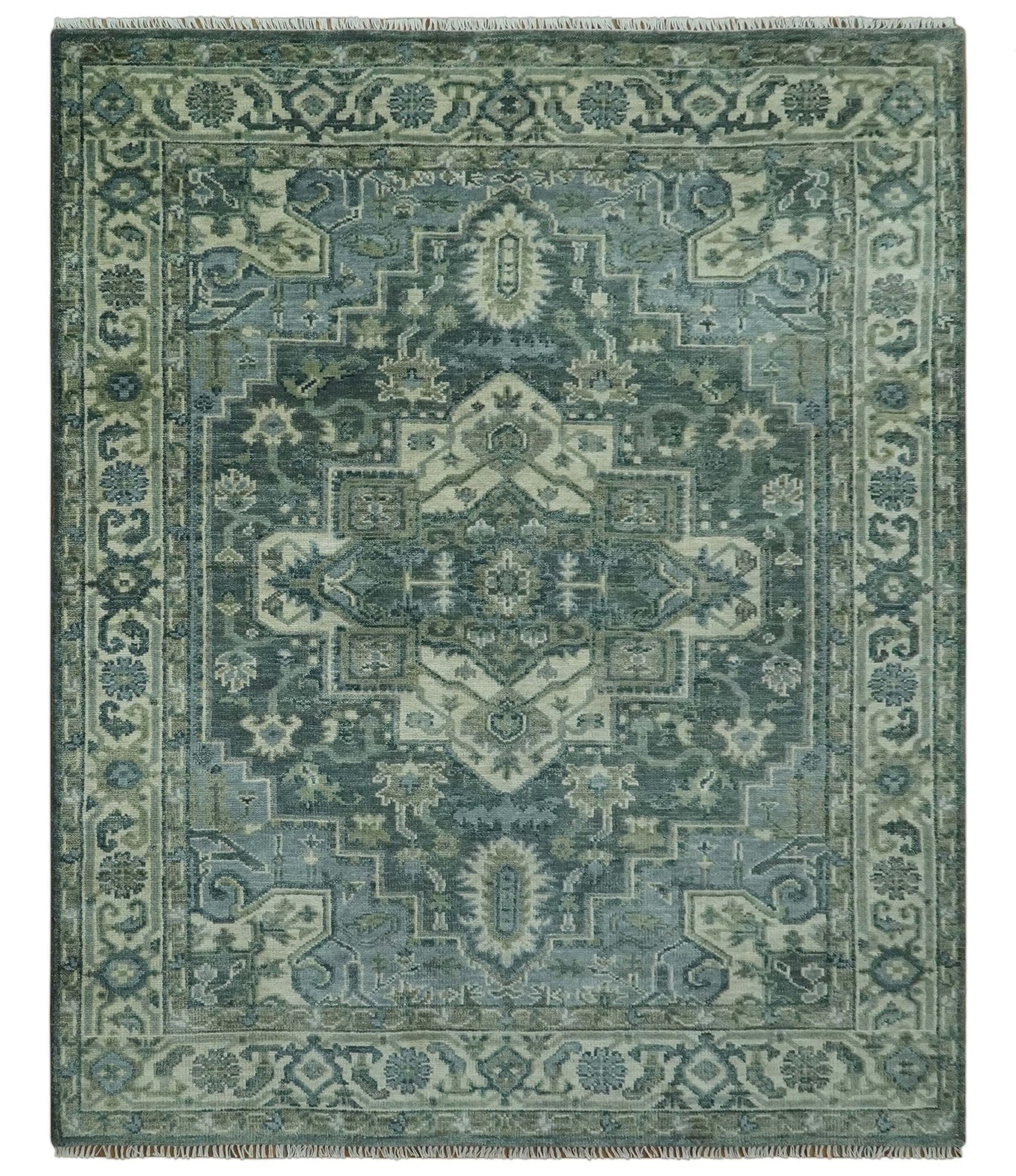 Hand Knotted Ivory, and Shades of Gray Traditional Custom made wool rug