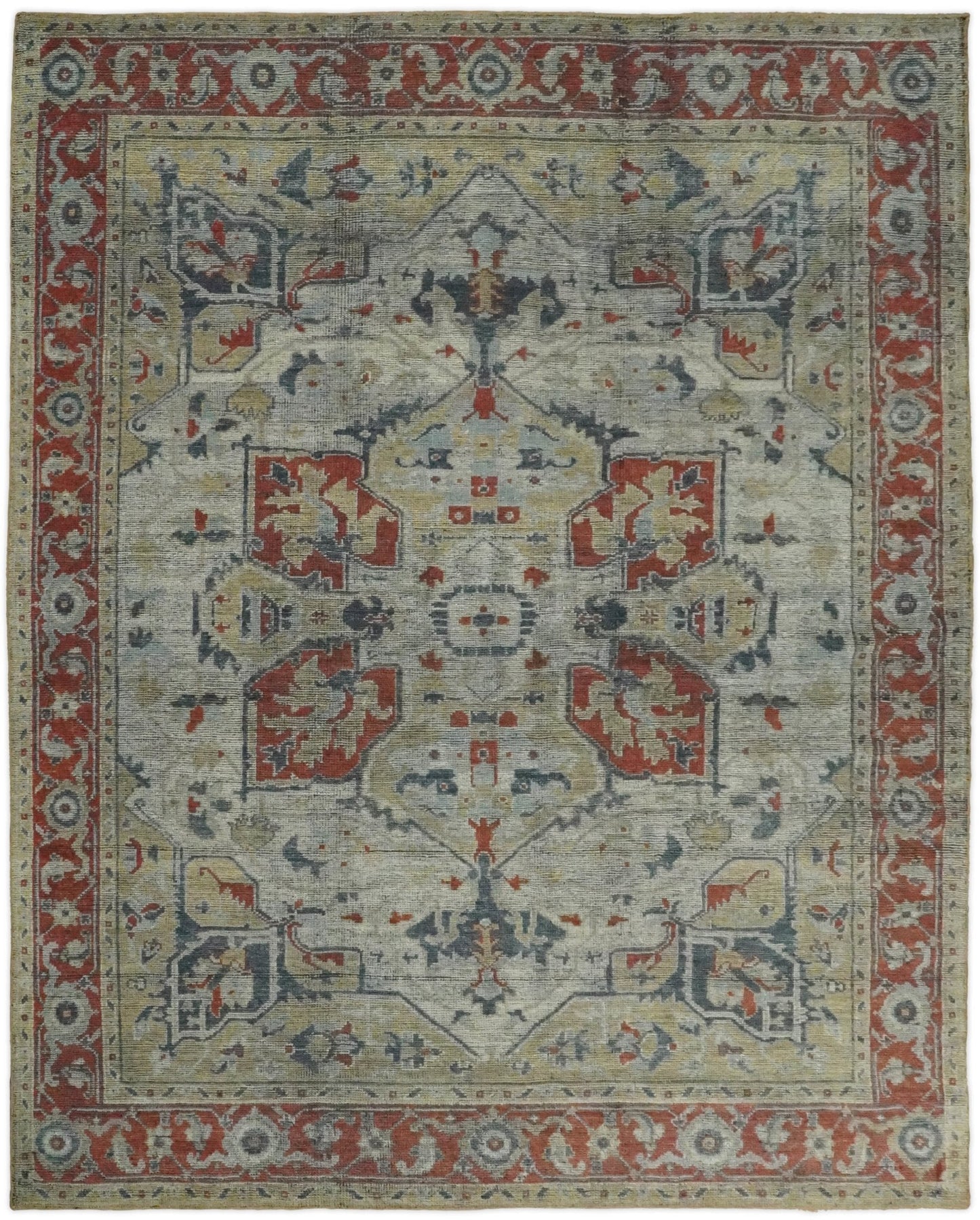 Distressed finished Beige and Brown Traditional Heriz Hand Knotted Wool Area Rug