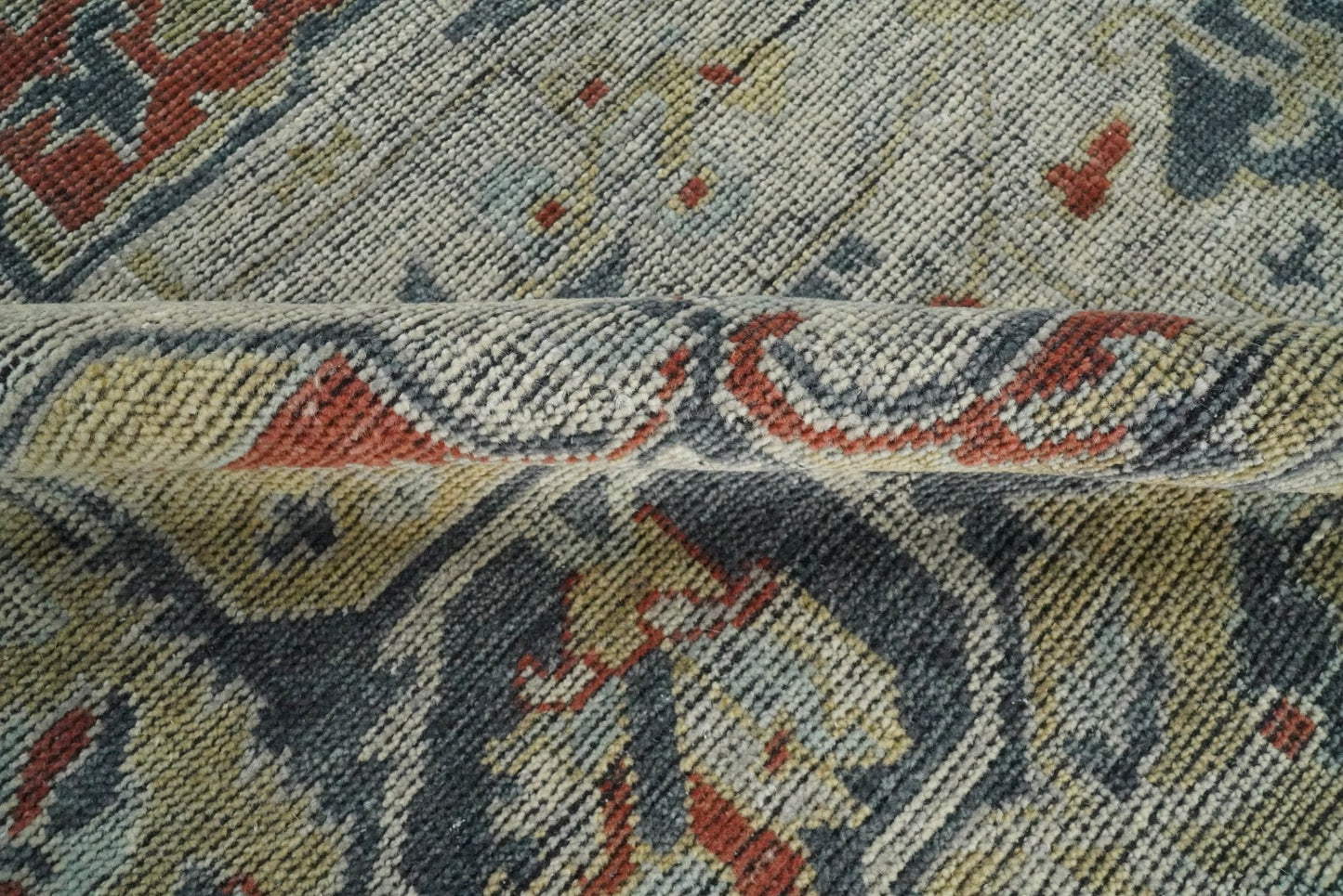 Distressed finished Beige and Brown Traditional Heriz Hand Knotted Wool Area Rug