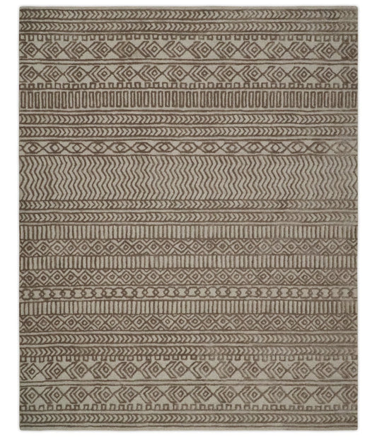 8x10 Hand Tufted Ivory and Bronze Stripes Pattern Rug Multi Size Living Room and Bedroom Rug | TRD6530810S
